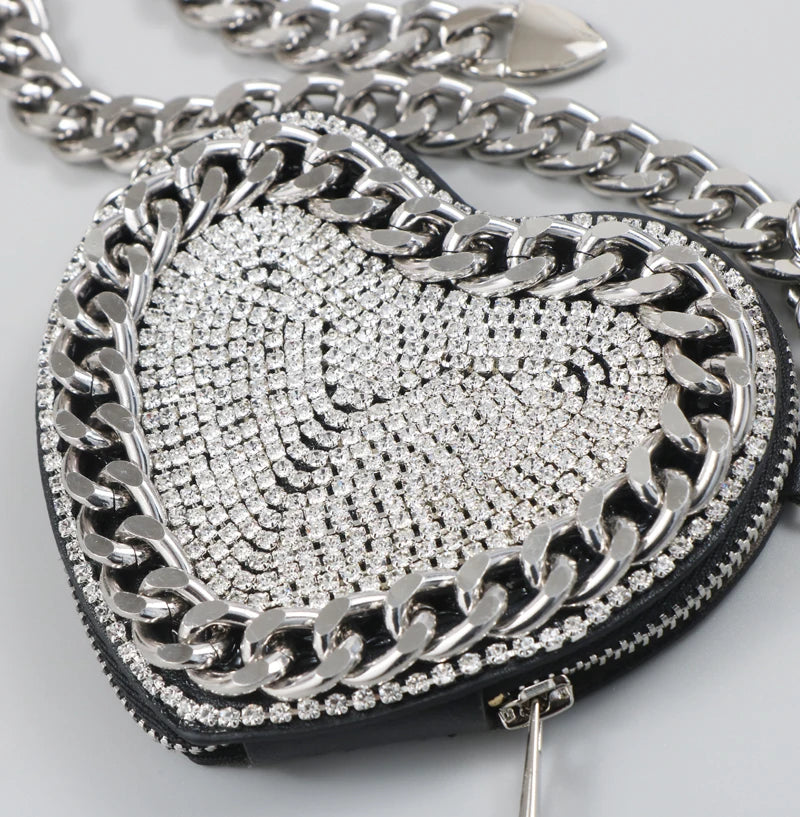 Vintage Women Waist Bag Chain Diamond Fanny Pack Round Chest Bags