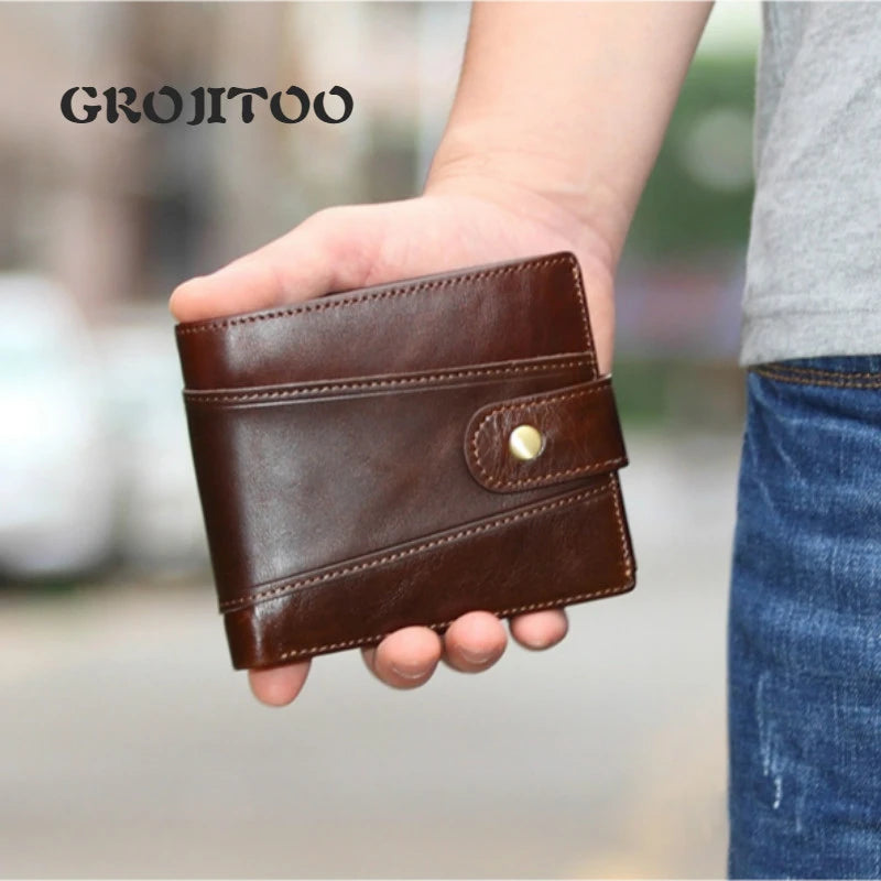Oil Wax Leather Men Wallet Top Layer Cowhide Large Capacity Wallet