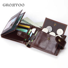 Oil Wax Leather Men Wallet Top Layer Cowhide Large Capacity Wallet