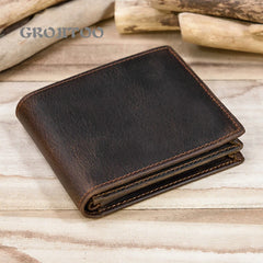 Crazy Horse Leather Man Wallet Short Purse Zipper Change Bag 2 Fold