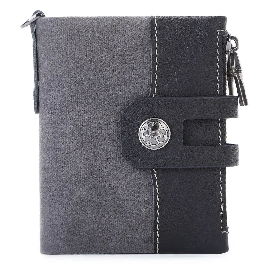 RFID Leather Wallet with Canvas Anti-Theft Design