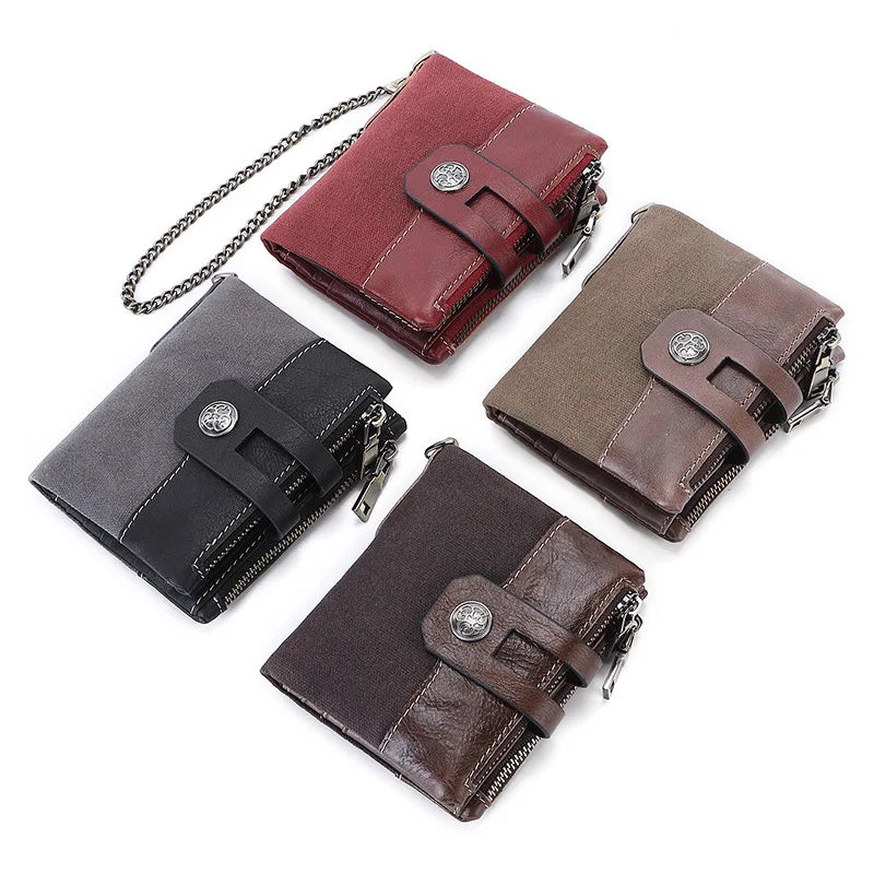 RFID Leather Wallet with Canvas Anti-Theft Design