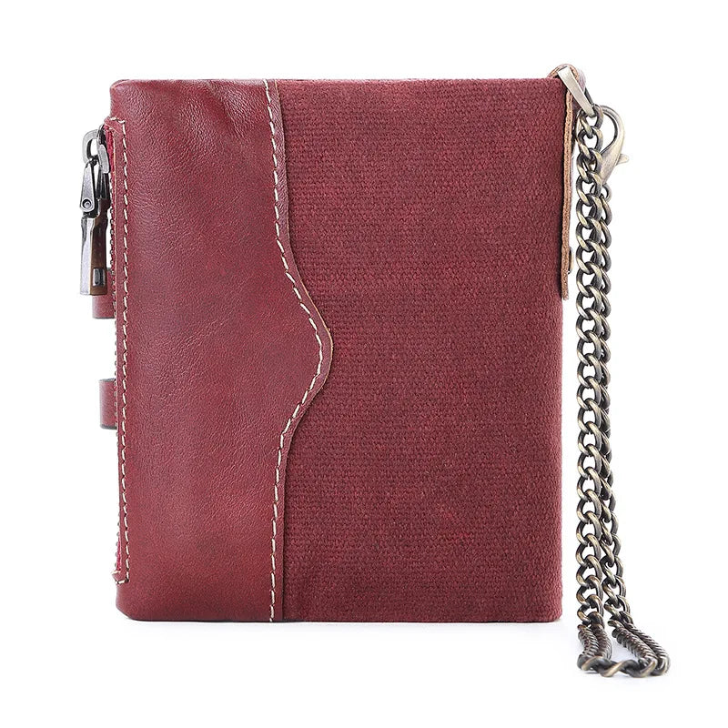 RFID Leather Wallet with Canvas Anti-Theft Design
