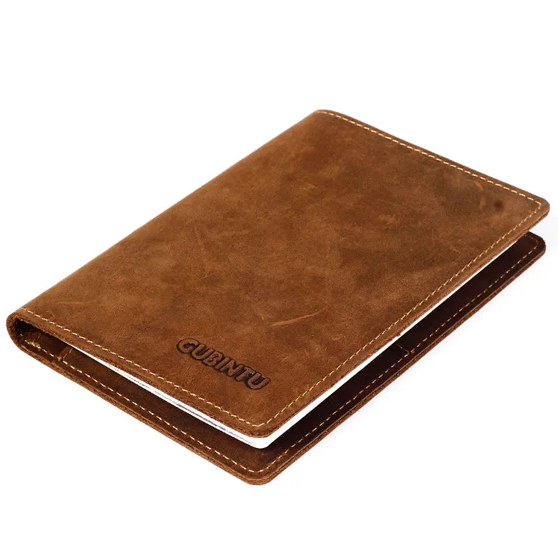 Men's Crazy Horse Leather Passport Wallet Vintage Brown Slim Holder Wallet