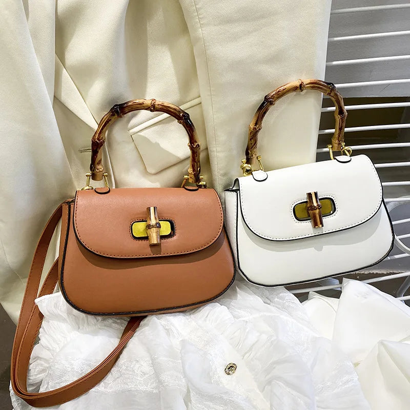 Women's Bamboo Saddle Bag Shoulder Crossbody Purse Handbag