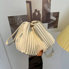 PU Leather Pleated Shoulder Bag Women Large Capacity Handbags