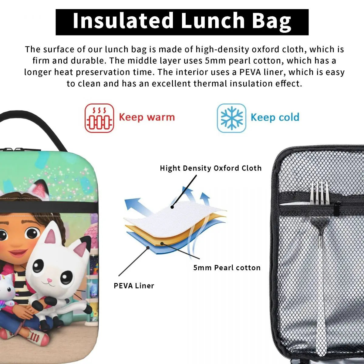 Gabby Cat Dollhouse Reusable Lunch Box Pandy Paws Thermal Cooler Insulated Bag
