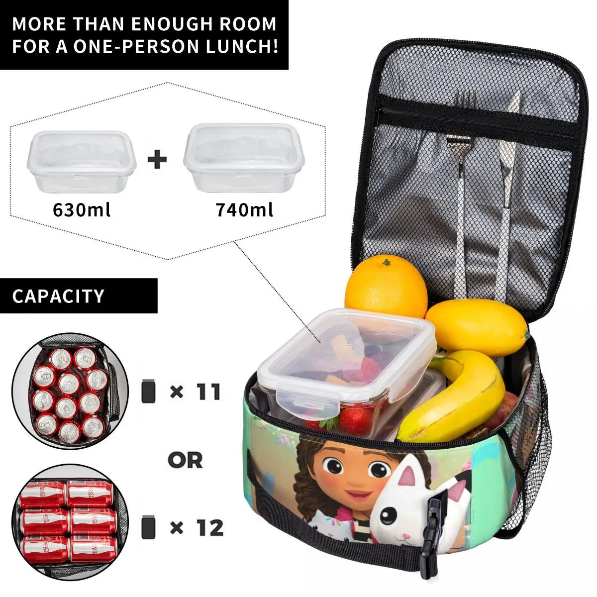 Gabby Cat Dollhouse Reusable Lunch Box Pandy Paws Thermal Cooler Insulated Bag