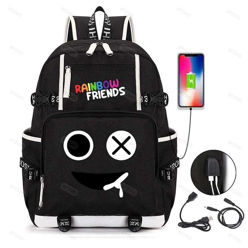 Rainbow Game Cosplay Backpack Boys Girls Student School Bag USB Charging