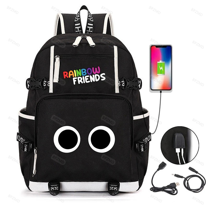 Rainbow Game Cosplay Backpack Boys Girls Student School Bag USB Charging