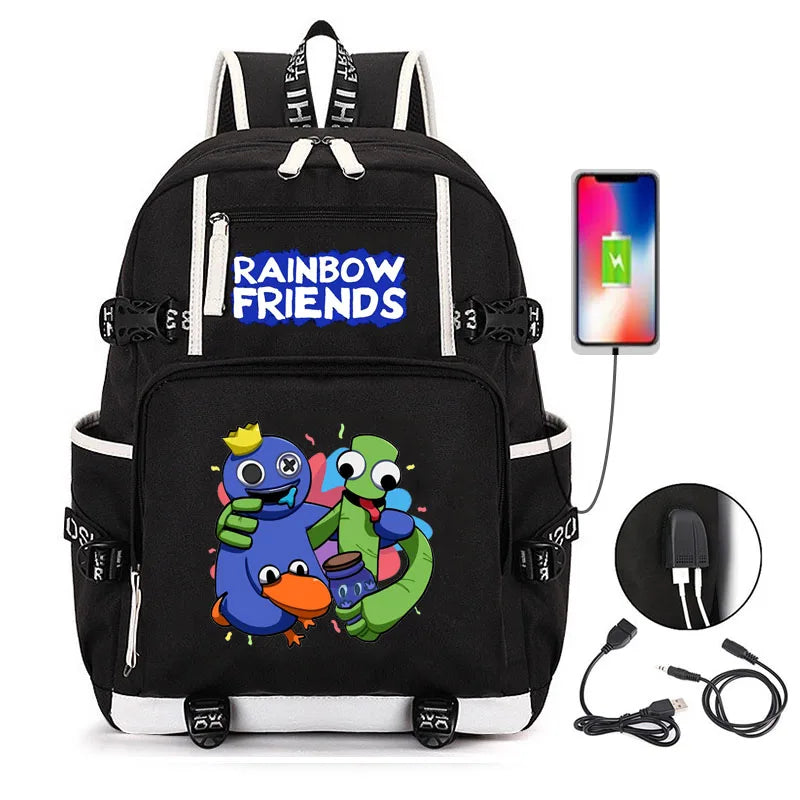 Rainbow Game Cosplay Backpack Boys Girls Student School Bag USB Charging