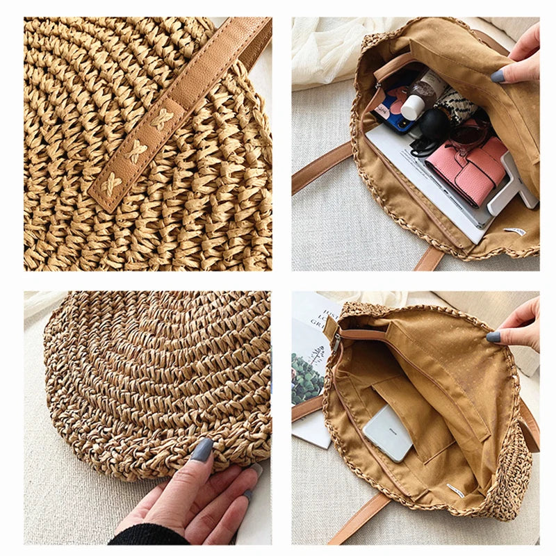 Geestock Summer Beach Bags for Girls Weave Rattan Shoulder Bag
