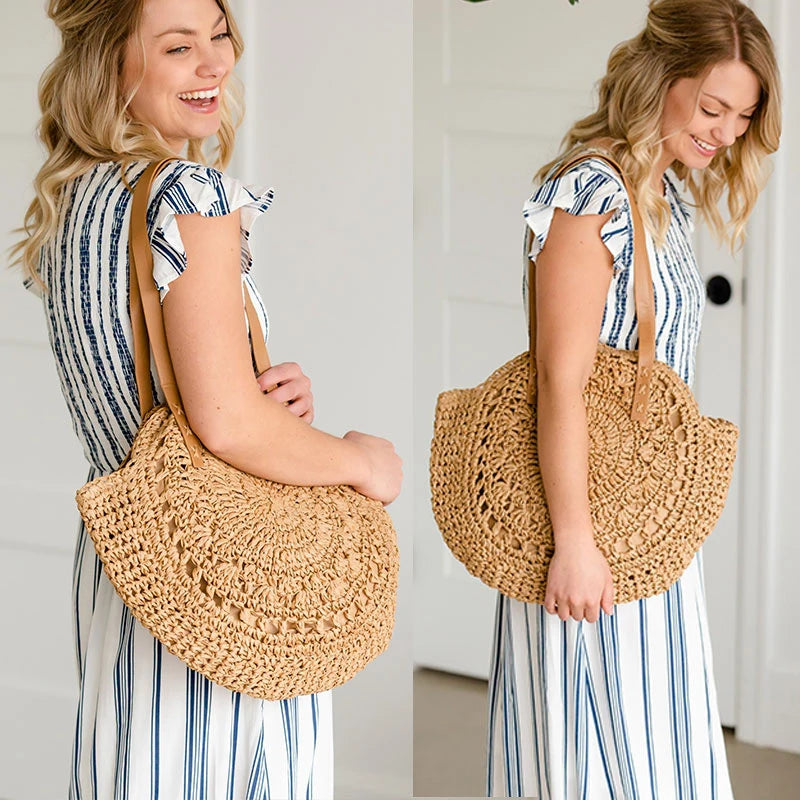 Geestock Summer Beach Bags for Girls Weave Rattan Shoulder Bag