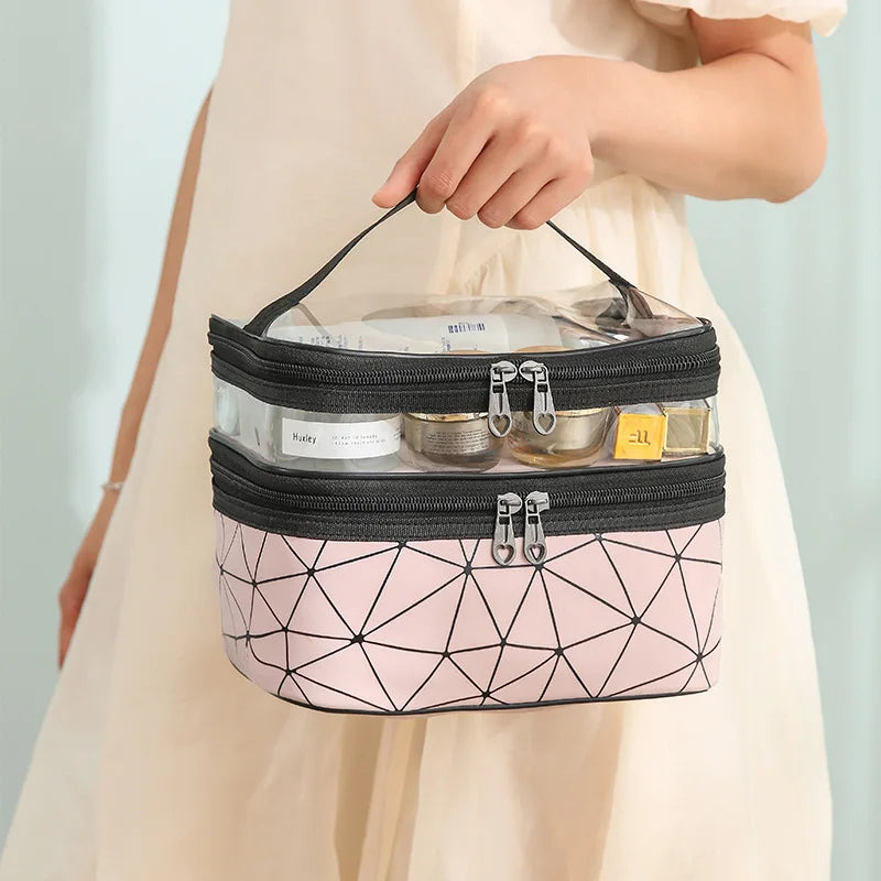 Gena's PU Cosmetic Bag Double Layer Travel Wash Bag