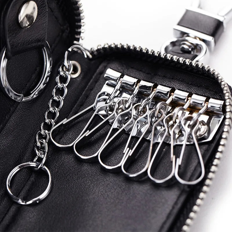 Cow Leather Key Bag Wallet 6 Key Rings