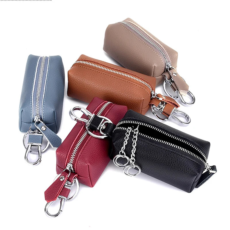 Genuine Leather Key Wallet Small Purse Zipper Key Chain Organizer Bag
