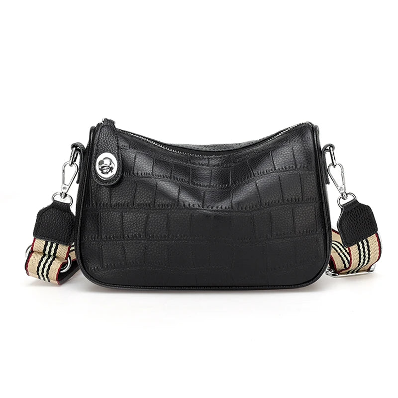 Stone Pattern Crossbody Bag Cow Leather Shoulder Bag Women Real Leather Handbags