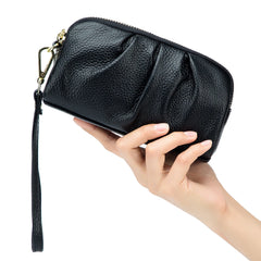 Leather Bag Women Makeup Case Long Wallet Double Zipper Purse