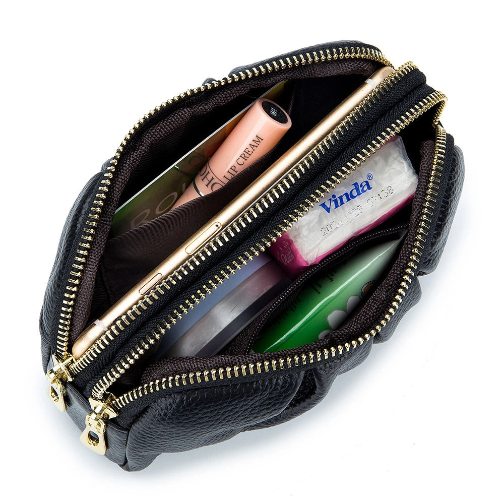 Leather Bag Women Makeup Case Long Wallet Double Zipper Purse