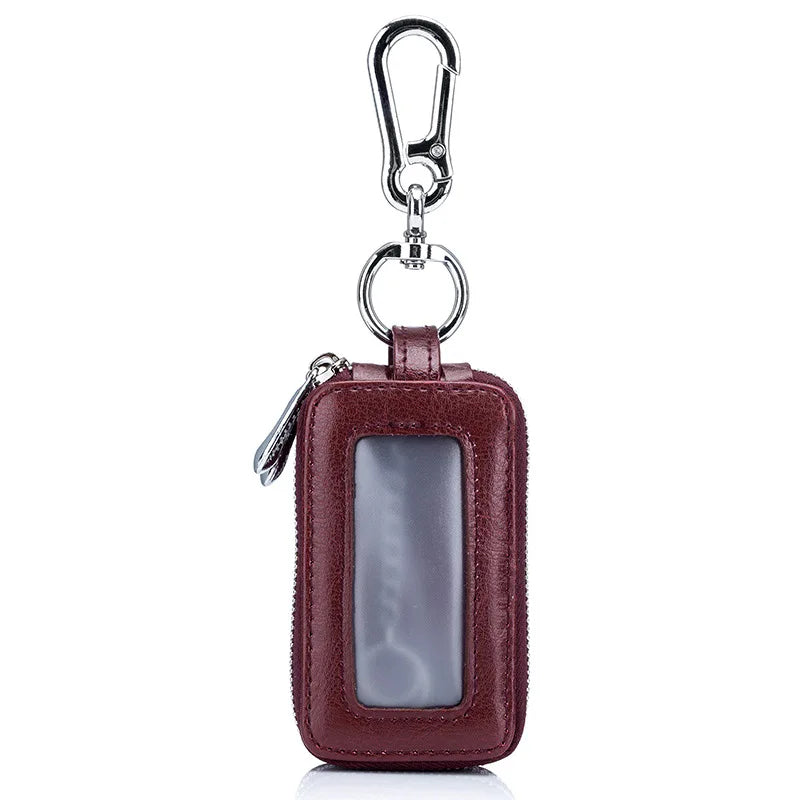 Leather Car Key Bag Men Women Double Zipper Vintage Key Purse Case