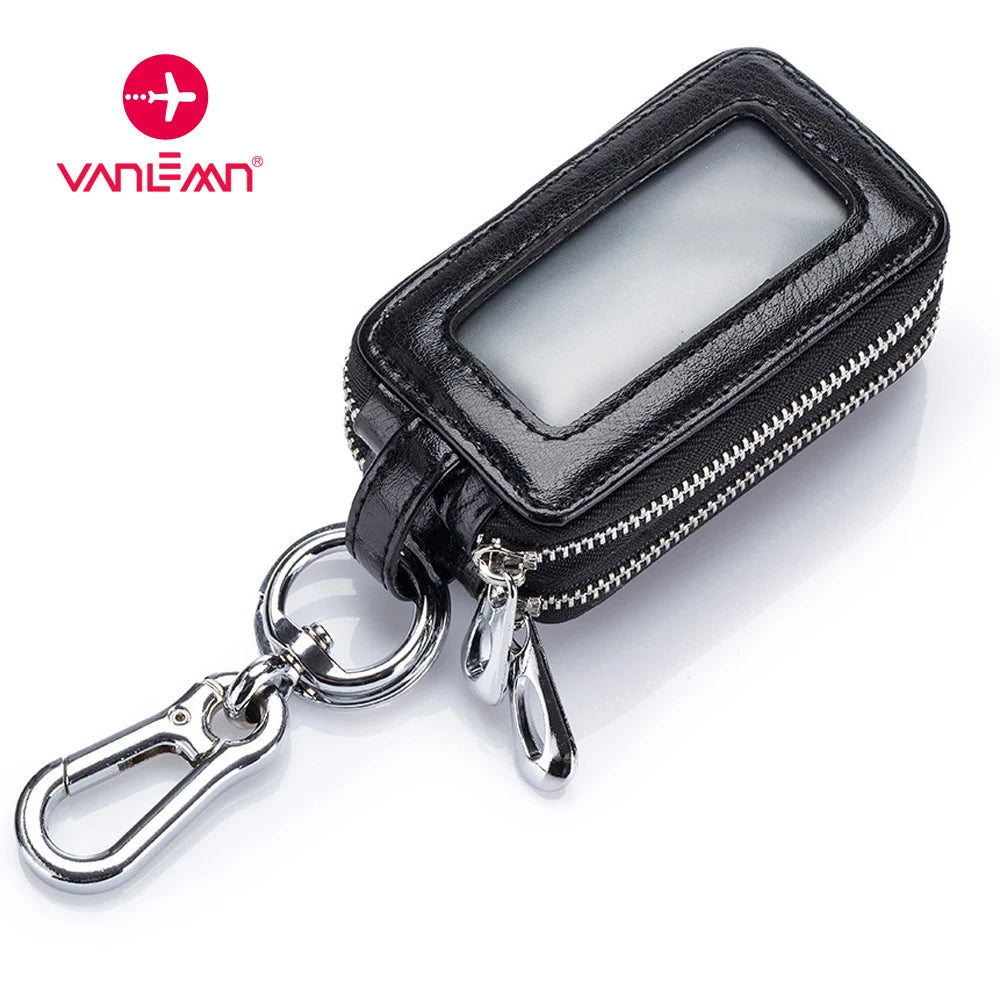 Leather Car Key Bag Men Women Double Zipper Vintage Key Purse Case