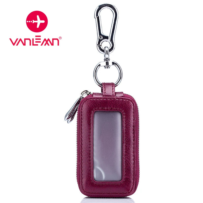 Leather Car Key Bag Men Women Double Zipper Vintage Key Purse Case