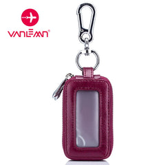 Leather Car Key Bag Men Women Double Zipper Vintage Key Purse Case
