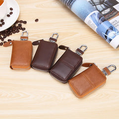 Leather Car Key Case Retro Oil Leather Male Key Holder Organizer