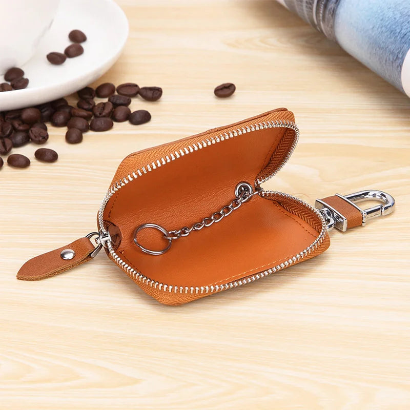 Retro Leather Key Holder Zipper Keychain Purse