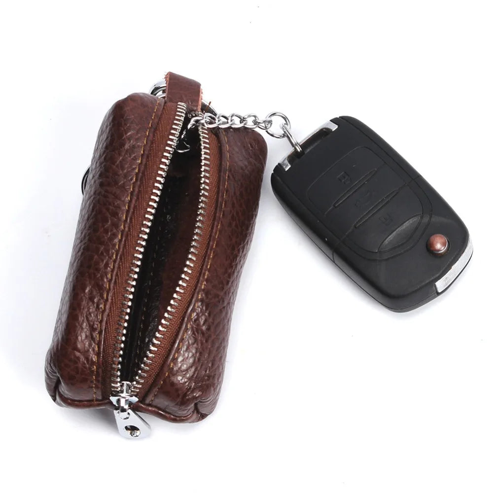Leather Car Key Wallets Men Key Holder Housekeeper Keychains Zipper Key Case