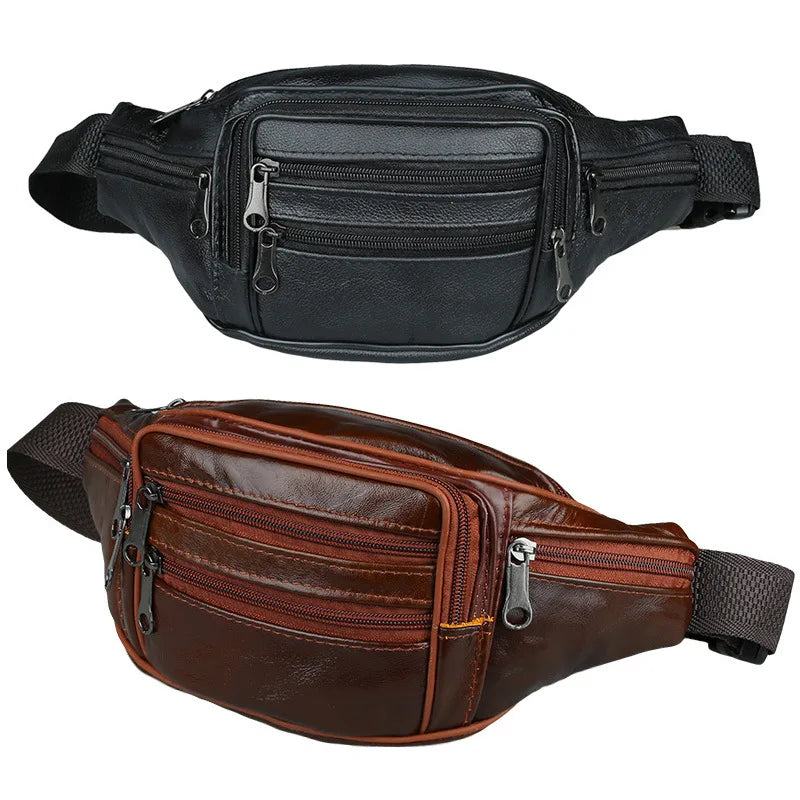 Leather Casual Men's Waist Fanny Packs Hip Belt Bag For Mobile Phone Travel