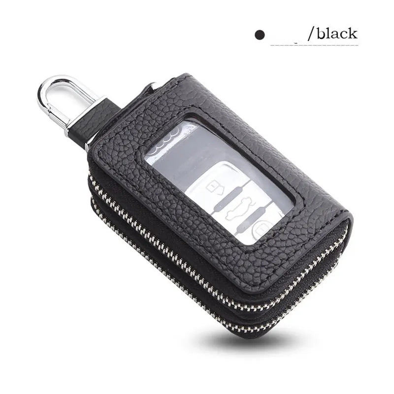 Leather Double Zipper Car Key Bag Wallet Multifunctional Organizer