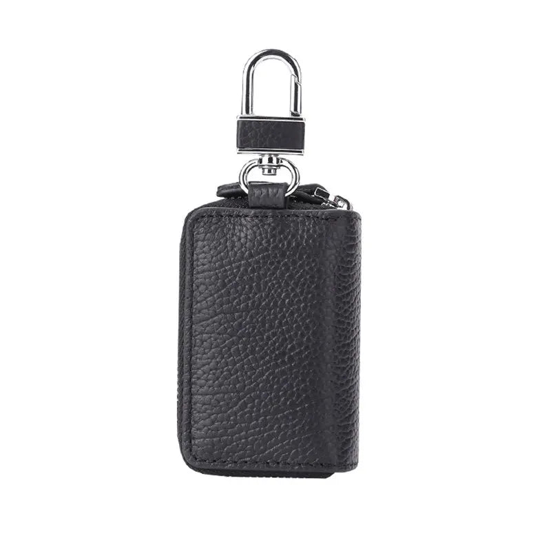 Leather Double Zipper Car Key Bag Wallet Multifunctional Organizer