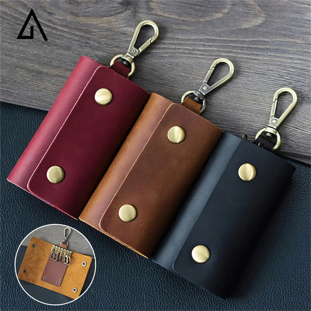 Leather Key Chain Retro Durable Key Case Crazy Horse Cowhide Storage Bag