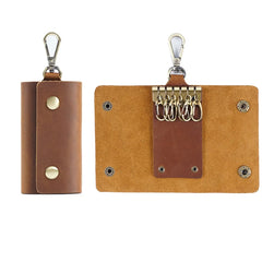 Leather Key Chain Retro Durable Key Case Crazy Horse Cowhide Storage Bag