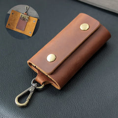 Leather Key Chain Retro Durable Key Case Crazy Horse Cowhide Storage Bag
