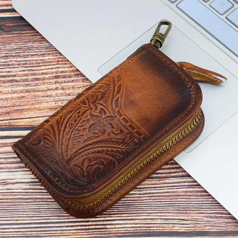 Vintage Zipper Leather Key Wallet Men Women