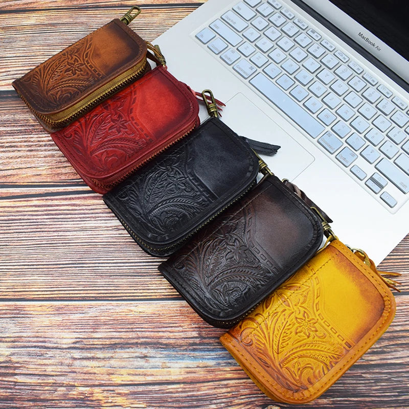 Vintage Zipper Leather Key Wallet Men Women