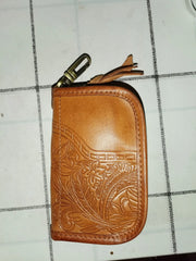 Vintage Zipper Leather Key Wallet Men Women