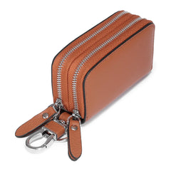Unisex Leather Key Wallets Double Zipper Keychain Case