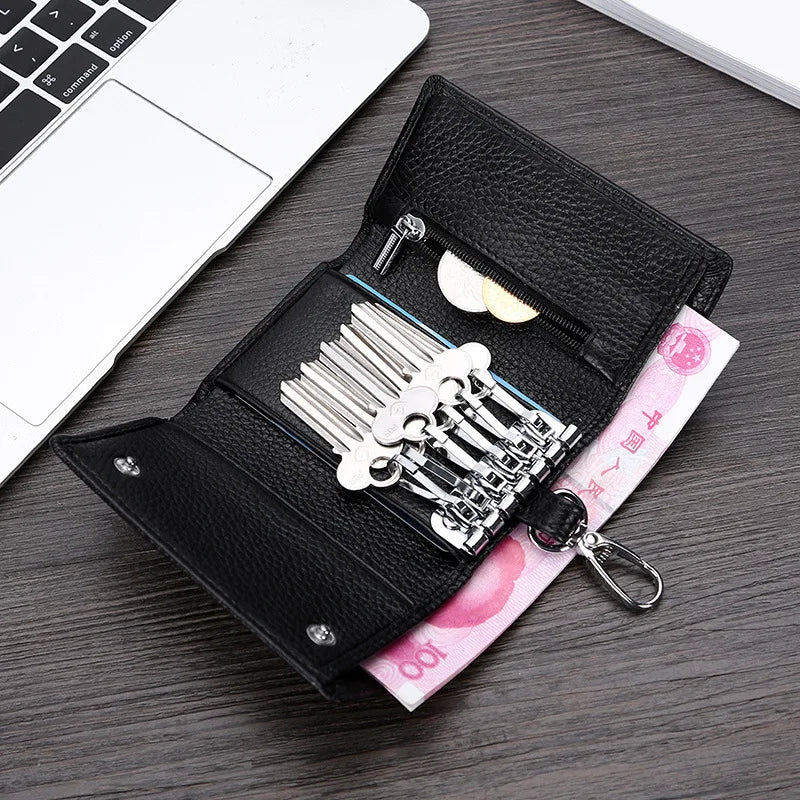 Leather Keychain Wallet Solid Multifunctional Key Case Cow Leather Key Wallet