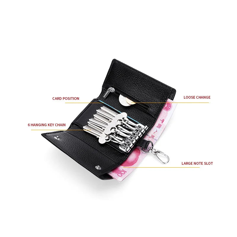 Leather Keychain Wallet Solid Multifunctional Key Case Cow Leather Key Wallet