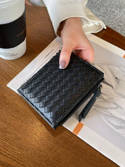 Leather Sheepskin Weave Purse Wallets