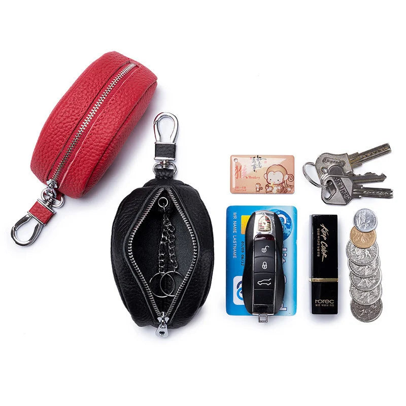 Leather Zipper Key Wallet for Men and Women