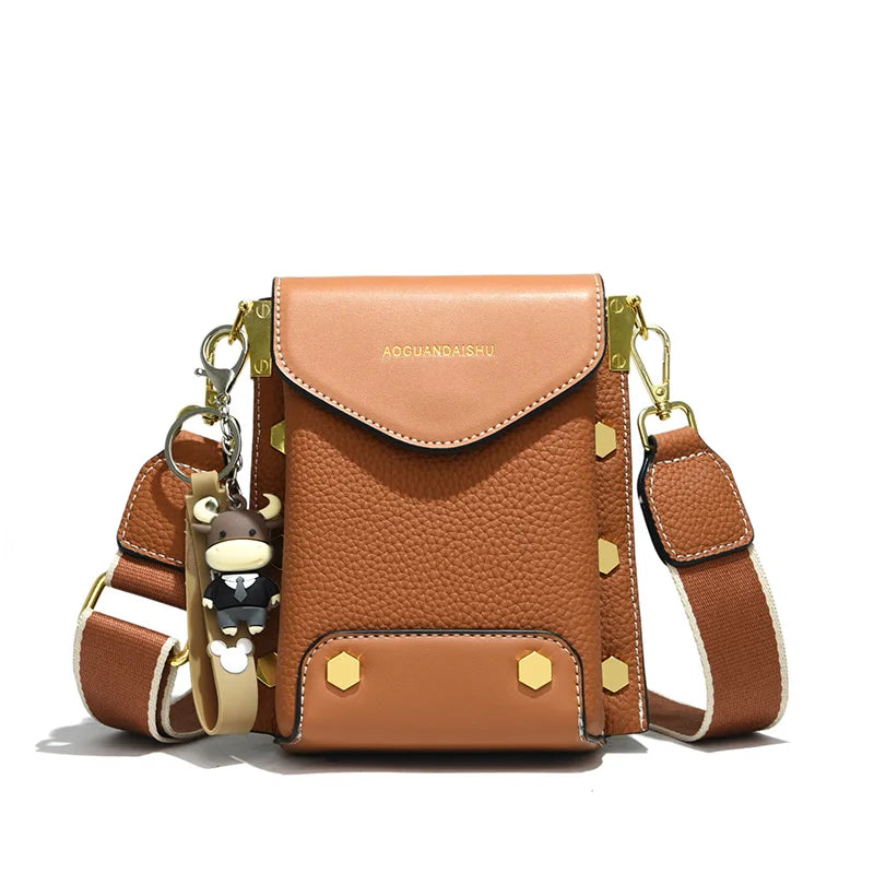 Leather Shoulder Handbag Rivet Cowhide Mini Phone Bag
