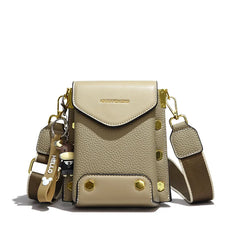 Leather Shoulder Handbag Rivet Cowhide Mini Phone Bag
