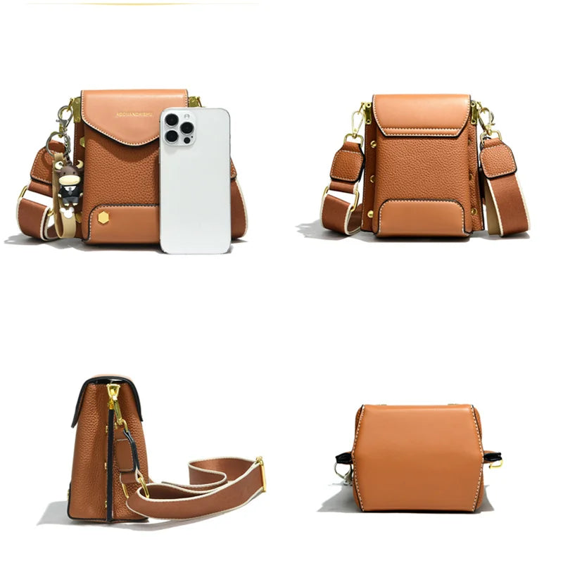 Leather Shoulder Handbag Rivet Cowhide Mini Phone Bag
