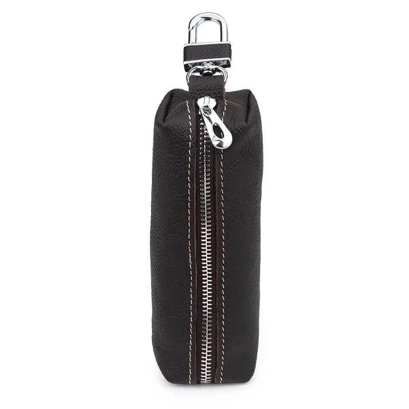 Genuine Leather Key Case Holder Zipper Pocket Long Car Key Pouch
