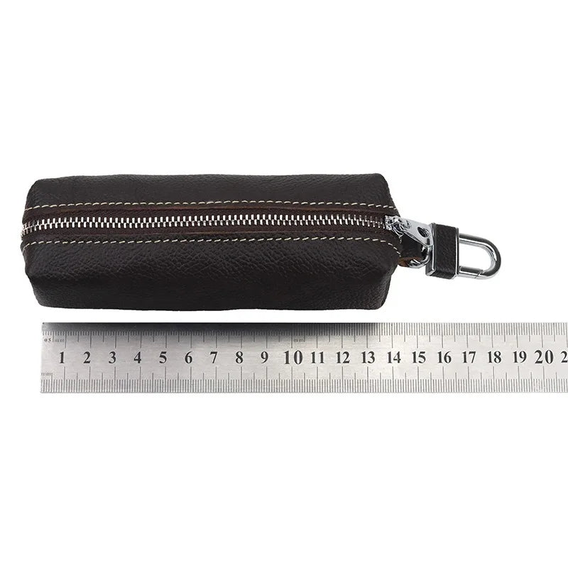 Genuine Leather Key Case Holder Zipper Pocket Long Car Key Pouch
