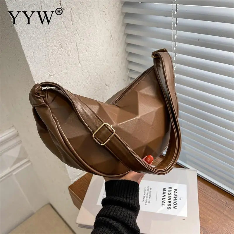 Geometric Moon Shape Shoulder Bag Zipper Solid Trending Handbags